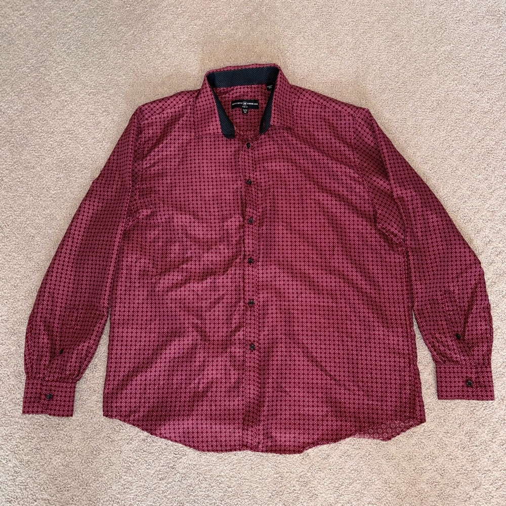 Society Threads Maroon Patterned Men’s Button-Down Shirt Size XL